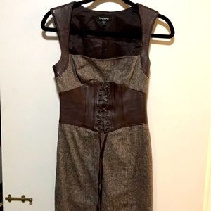 Bebe corset dress with leather and wool